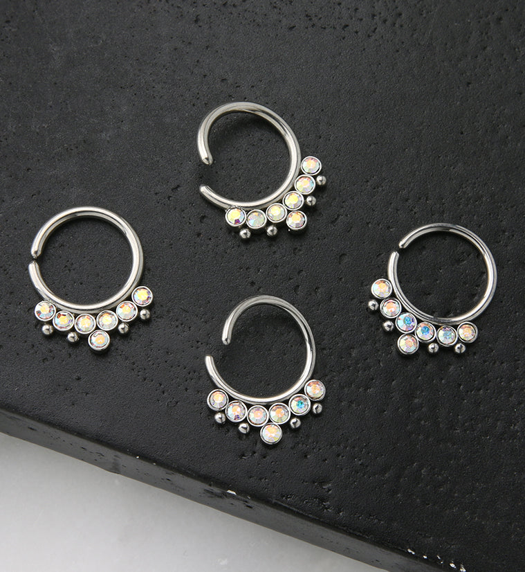 Rainbow Aurora CZ Rally Annealed Seamless Hoop Ring