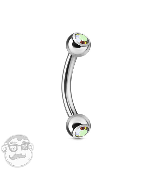 Rainbow Aurora Double CZ Stainless Steel Curved Barbell
