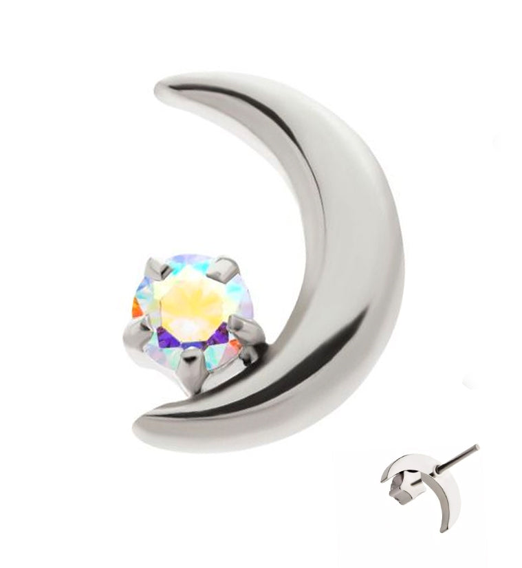 Half Moon Rainbow Aurora CZ Threadless Titanium Top