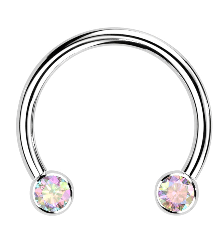 Rainbow Aurora CZ Threadless Titanium Circular Barbell
