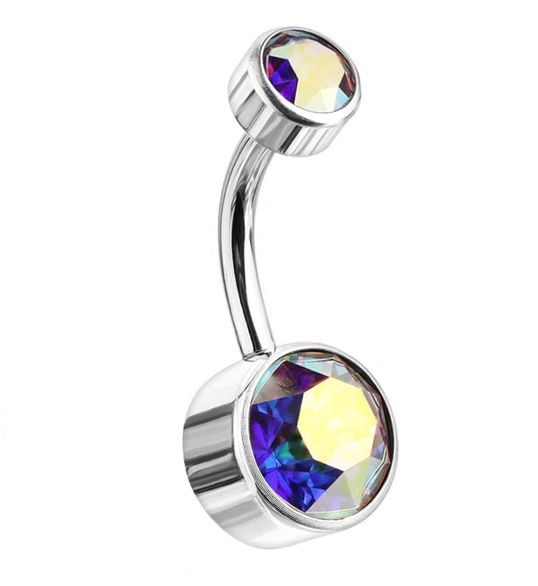 Rainbow Aurora Bezel CZ Titanium Belly Button Ring