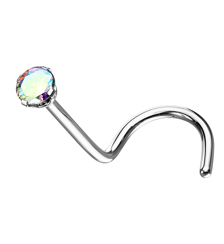 Rainbow Aurora CZ Titanium Nose Screw