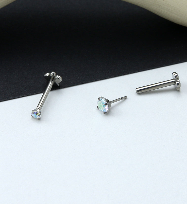 Rainbow Aurora CZ Titanium Threadless Labret