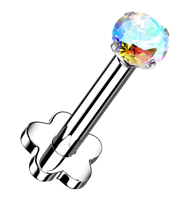 Rainbow Aurora CZ Titanium Threadless Labret