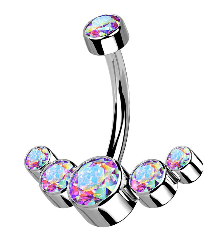 Rainbow Aurora CZ Truce Titanium Belly Button Ring
