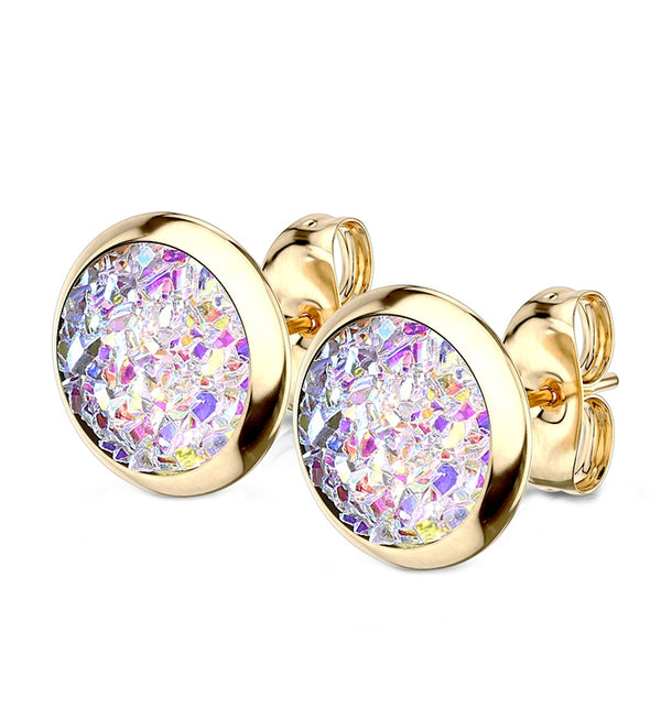 Rainbow Aurora Druzy Set Gold PVD Earrings