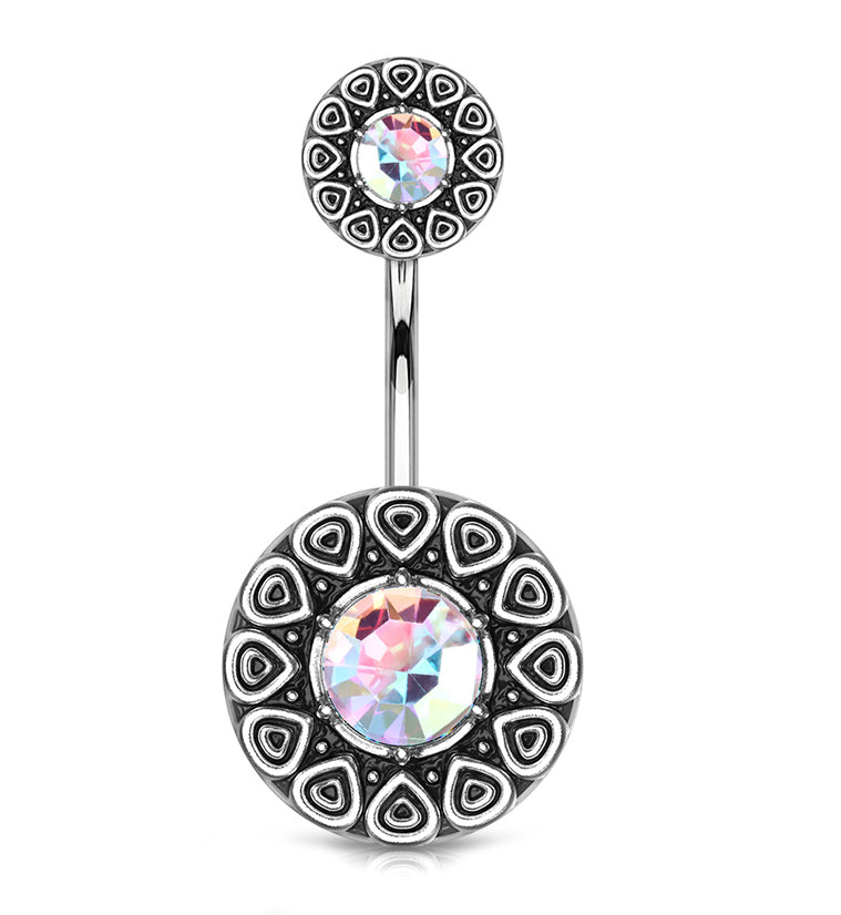Rainbow Aurora CZ Aegis Belly Button Ring