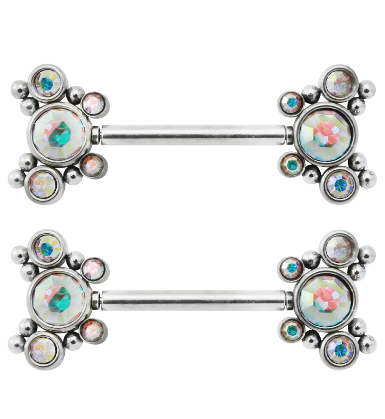 14G Rainbow Aurora CZ Bevy Threadless Nipple Ring Barbells