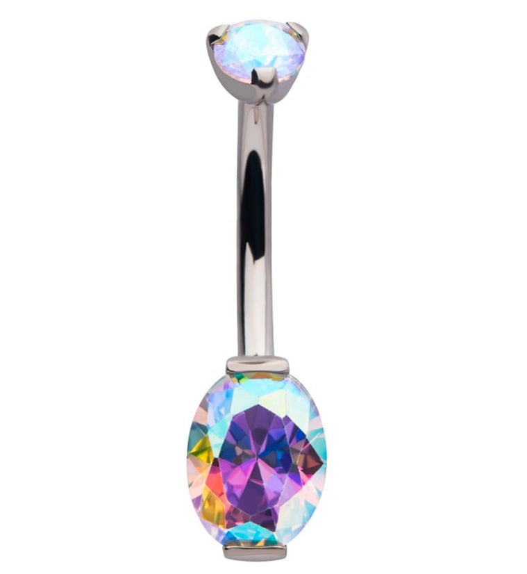 Rainbow Aurora Oval CZ Titanium Belly Button Ring