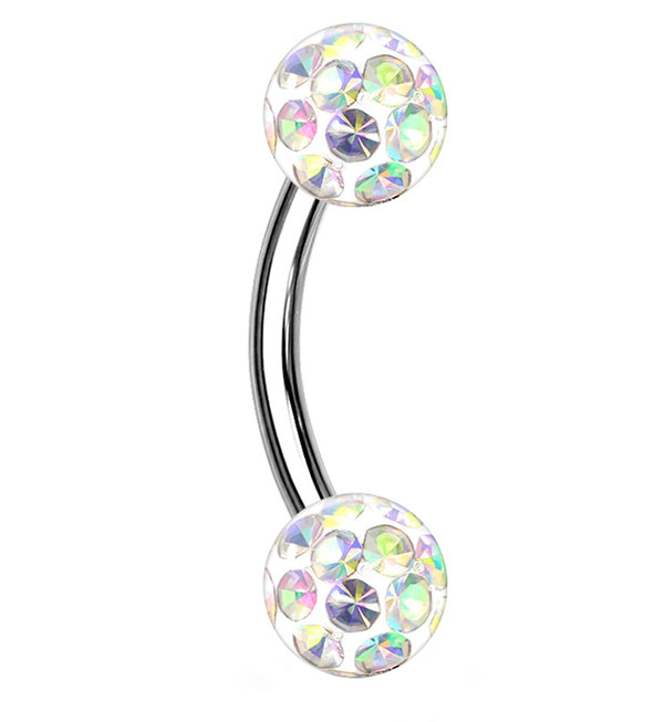Aurora Double Glitterball Stainless Steel Curved Barbell