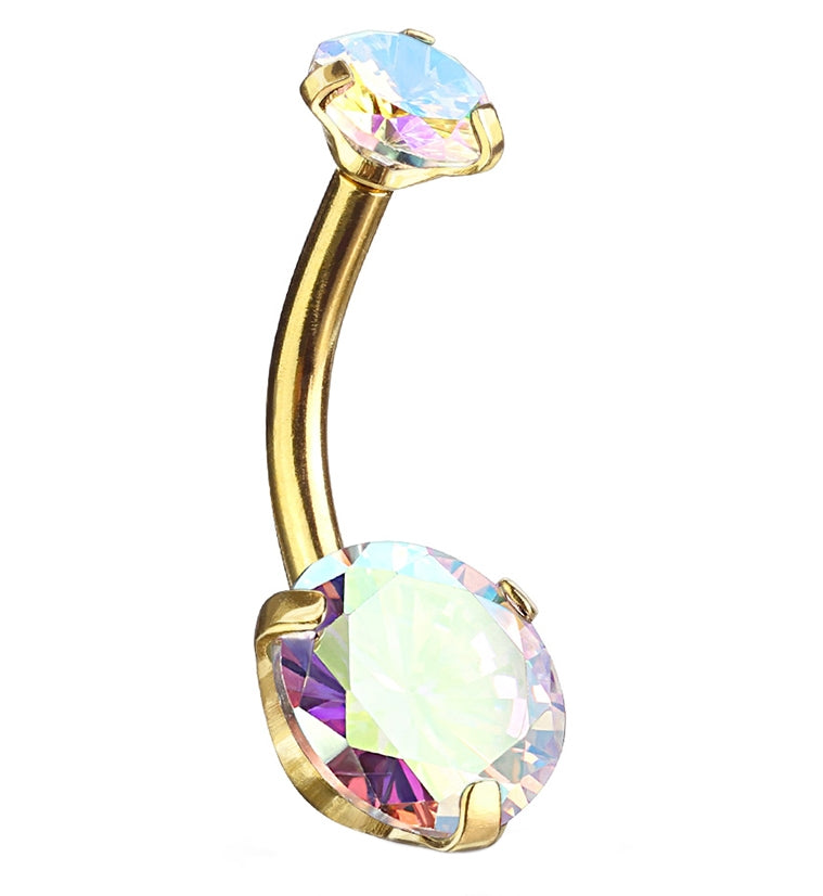 Rainbow Aurora CZ Gold PVD Belly Button Ring