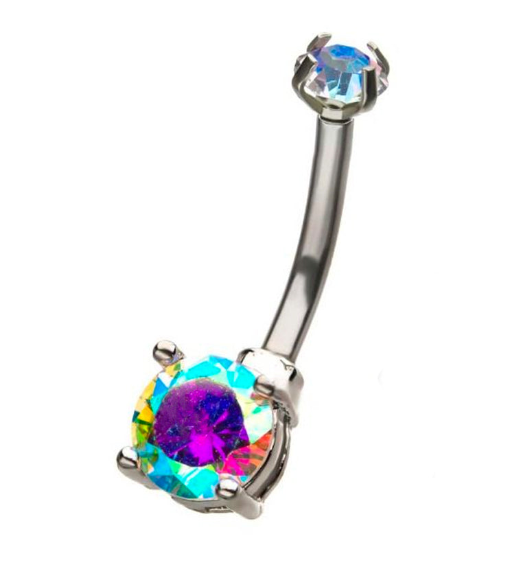 Rainbow Aurora CZ Internally Threaded Belly Ring