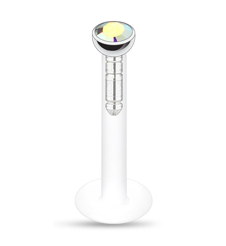 16G Push Top Rainbow Aurora CZ Labret