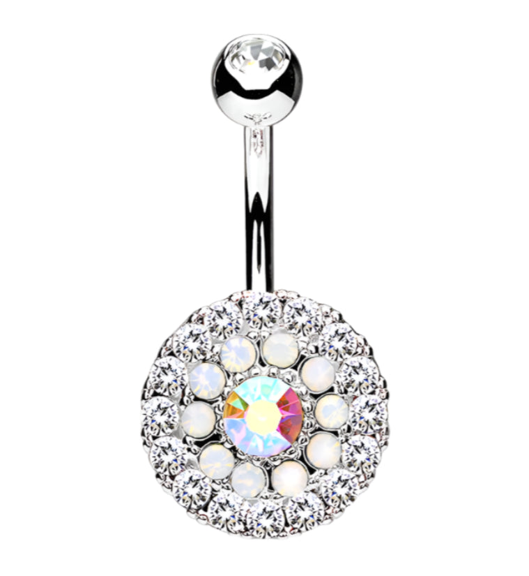 Rainbow Aurora CZ & Opal Disk Belly Button Ring