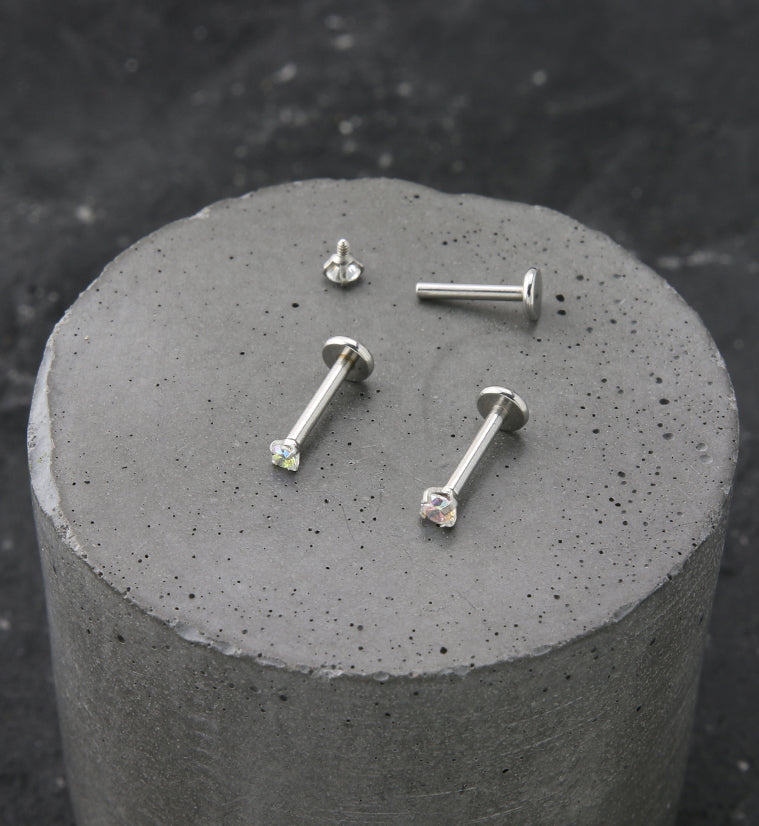 Rainbow Aurora Prong CZ Stainless Steel Internally Threaded Labret