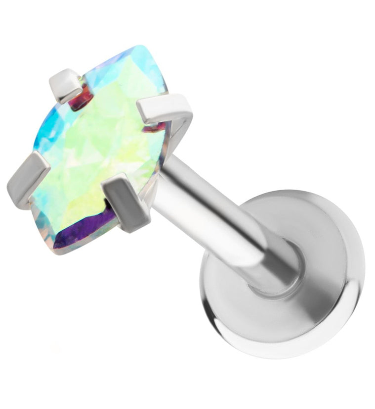 Rainbow Aurora Prong Oval CZ Stainless Steel Internally Threaded Labret