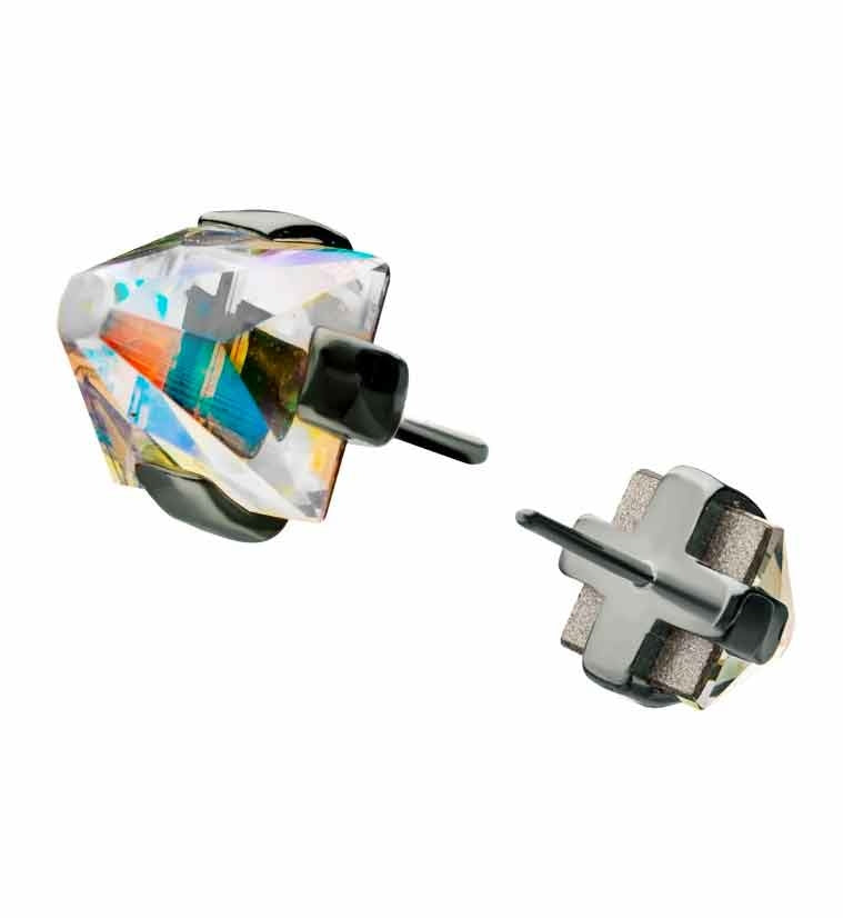 Titanium Threadless Rainbow Aurora Swarovski Pyramid Top