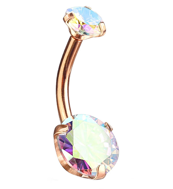 Rainbow Aurora CZ Rose Gold PVD Belly Button Ring
