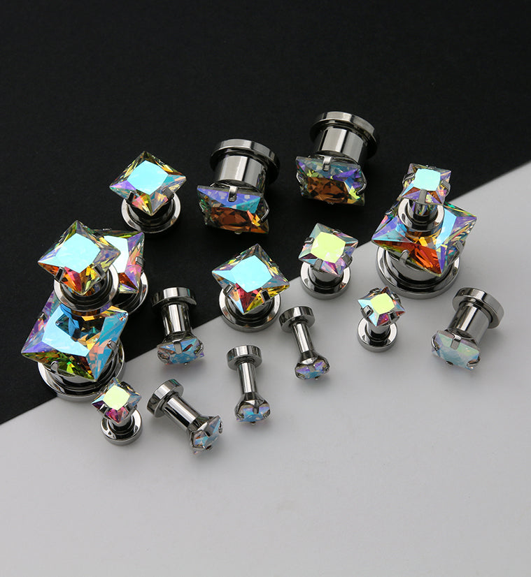 Rainbow Aurora CZ Gem Diamond Stud Plugs