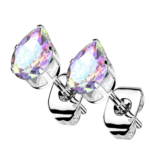 Rainbow Aurora Teardrop CZ Stainless Steel Earrings