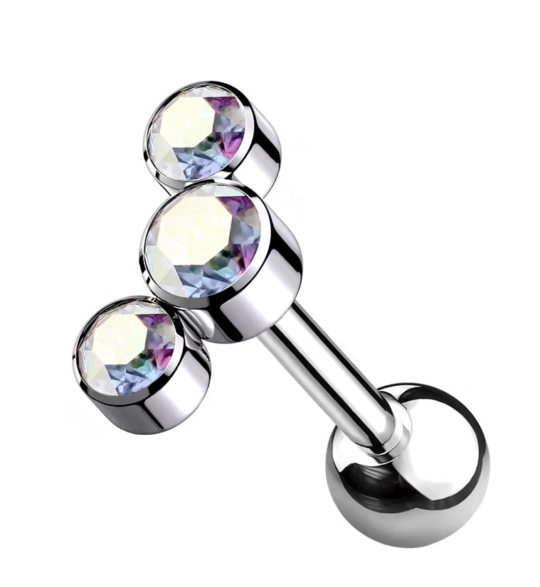 Rainbow Aurora Gem Cluster Titanium Cartilage Barbell