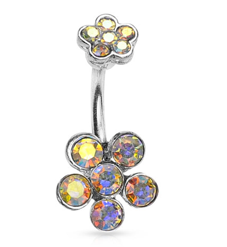Double Rainbow Aurora Gem Flower Belly Button Ring