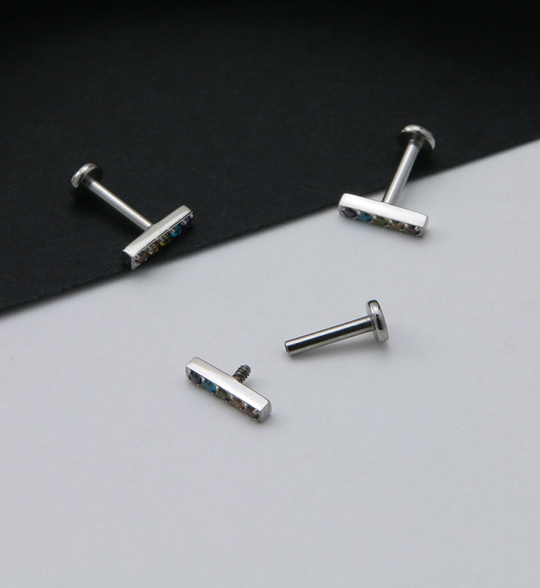 Rainbow Bar Top Prong Set CZ Labret Post