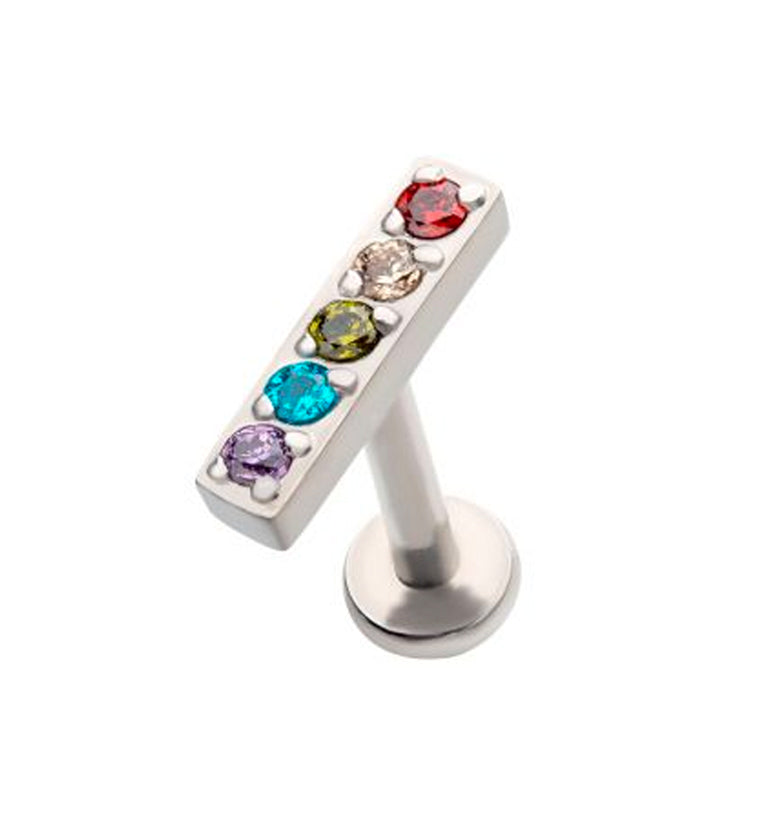 Rainbow Bar Top Prong Set CZ Labret Post
