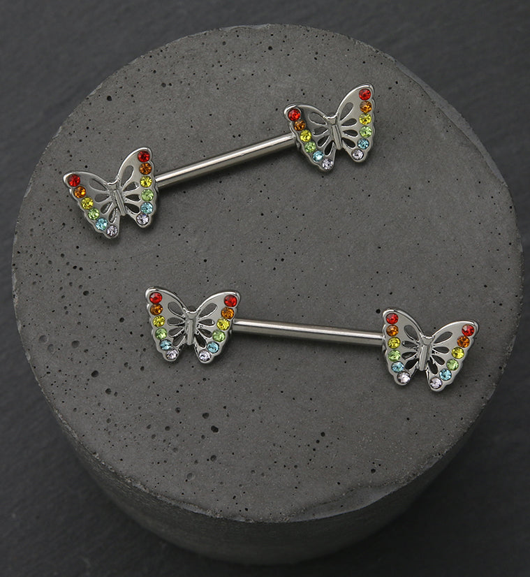 Rainbow Butterfly Stainless Steel Nipple Barbell