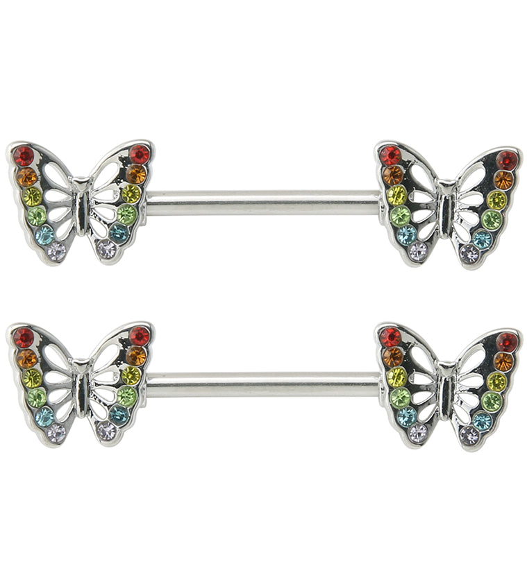 Rainbow Butterfly Stainless Steel Nipple Barbell
