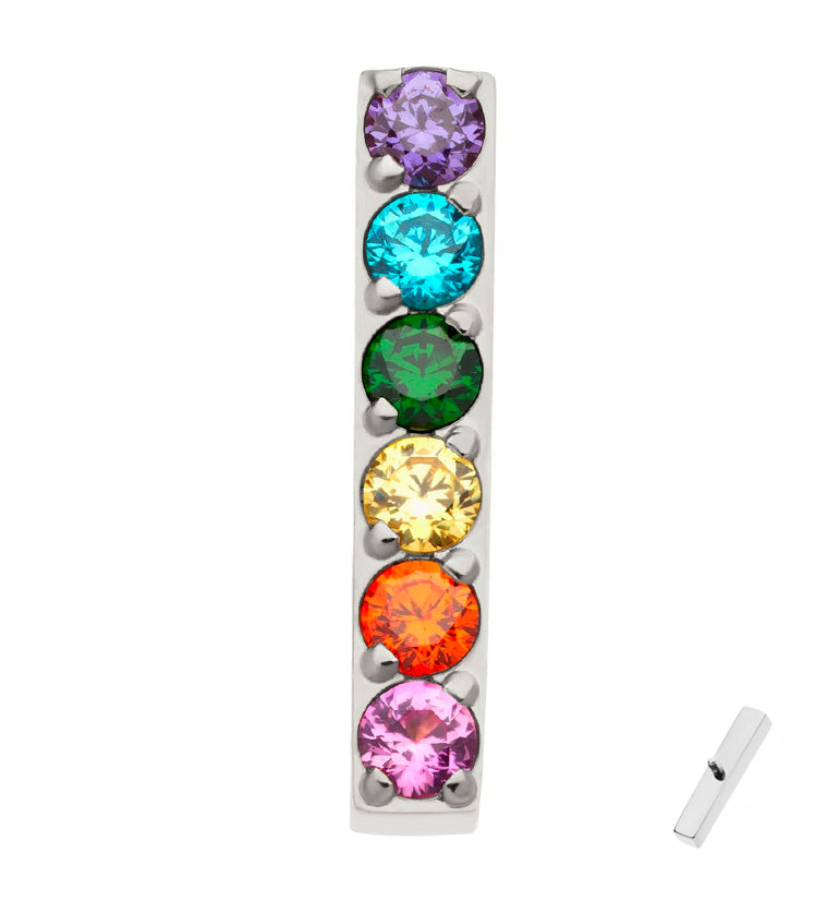 Rainbow CZ Bar Internally Threaded Titanium Top
