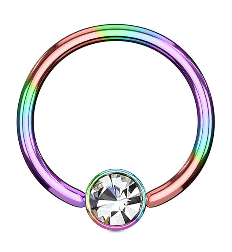 Rainbow PVD CZ Flat Disk Captive Ring