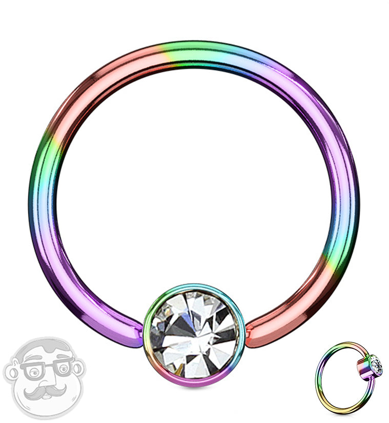 Rainbow PVD CZ Flat Disk Captive Ring