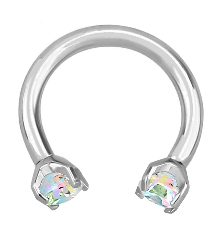 Rainbow Aurora CZ Prong Set Circular Barbell