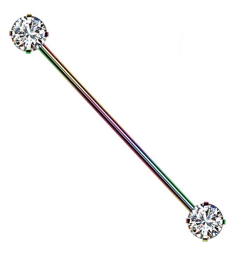 Rainbow PVD Stainless Steel CZ Threadless Industrial Barbell