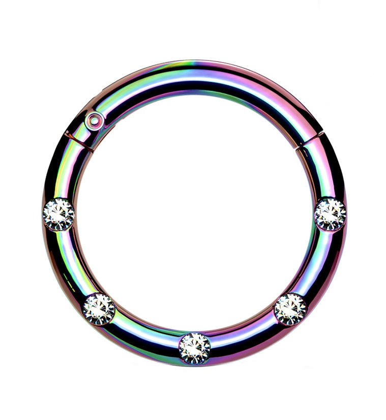 Rainbow PVD Dash Gem Hinged Segment Ring