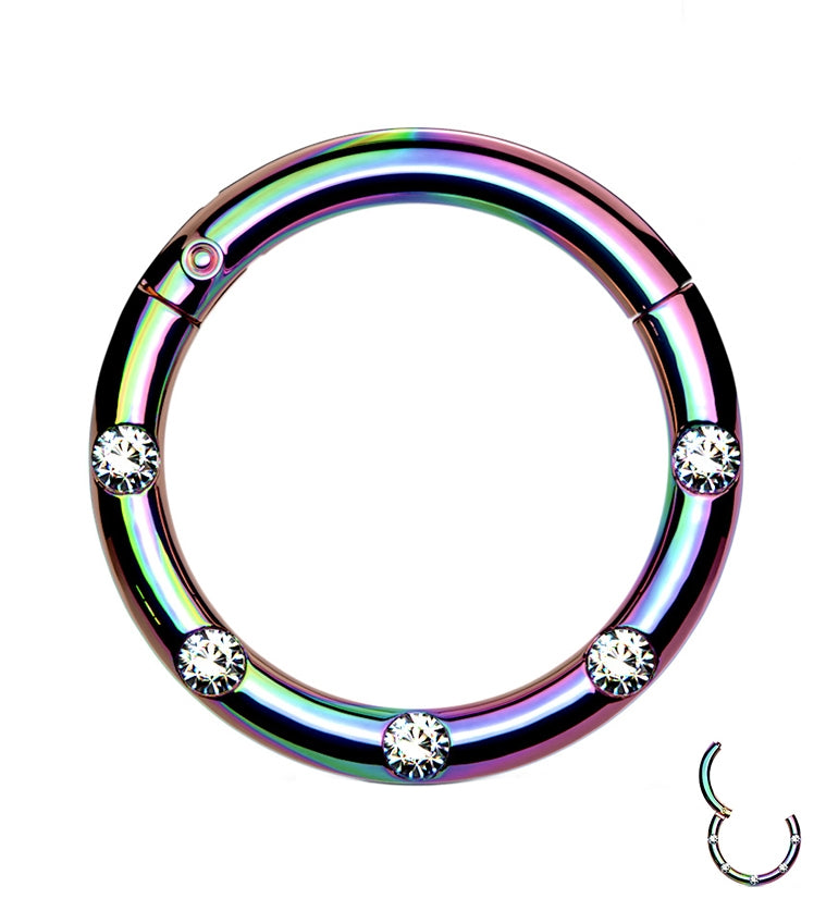 Rainbow PVD Dash Gem Hinged Segment Ring