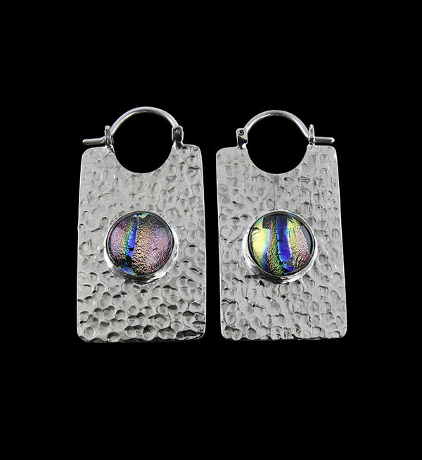 14G Lateral Rainbow Dichroic Glass White Brass Hangers - Earrings