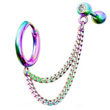 Rainbow PVD Double Linked Hinged Hoop Ring & CZ Cartilage Barbell