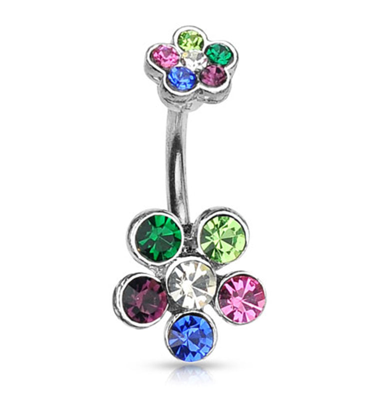 Double Rainbow Gem Flower Belly Button Ring