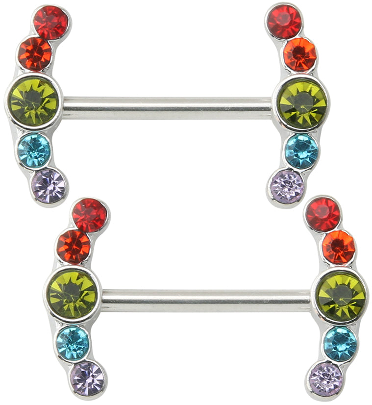 Rainbow Enring CZ Stainless Steel Nipple Barbell