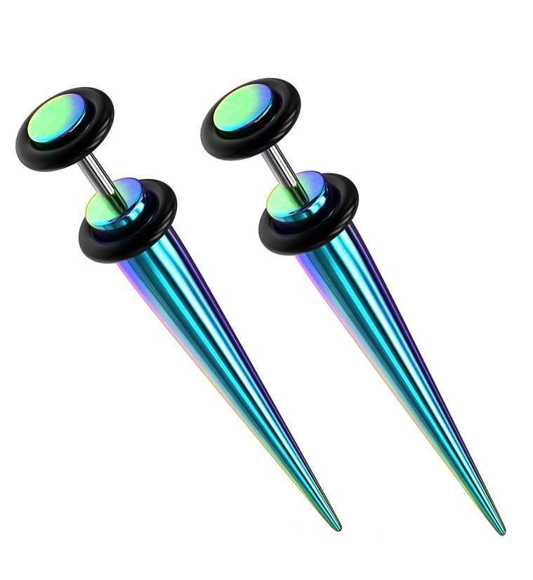 16G Rainbow PVD Stainless Steel Fake Tapers / Gauges