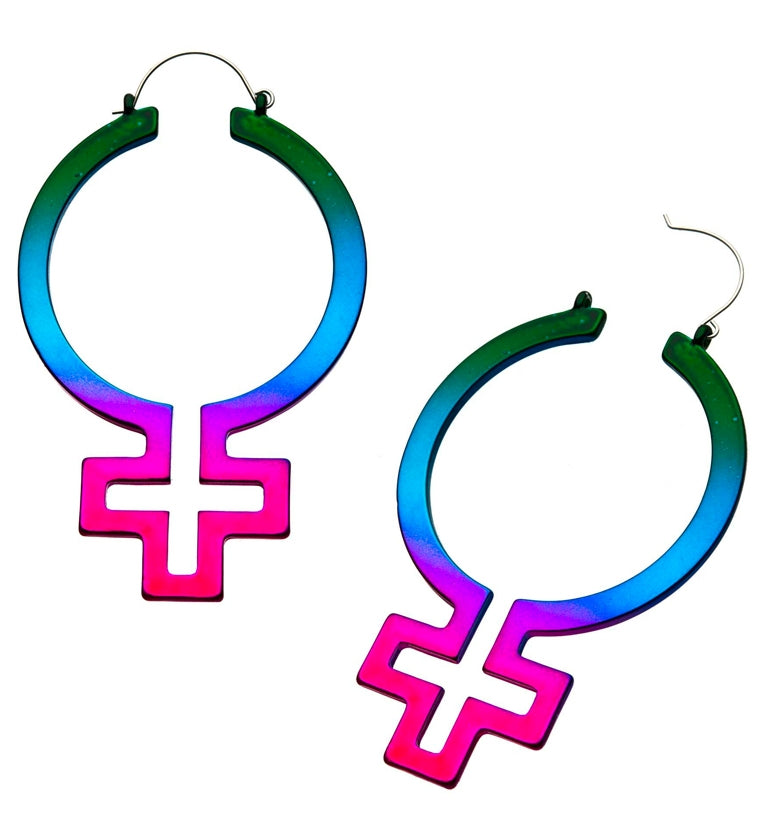 Rainbow Female Symbol Plug Hoops