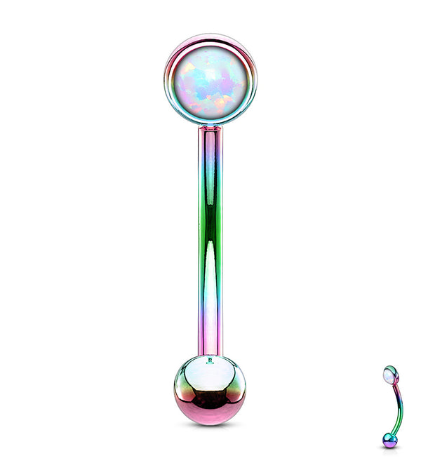 Rainbow PVD Opal Flat Back Curved Barbell