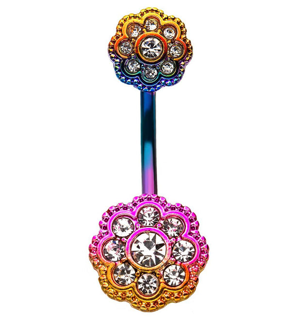 Rainbow Blossom CZ Belly Button Ring