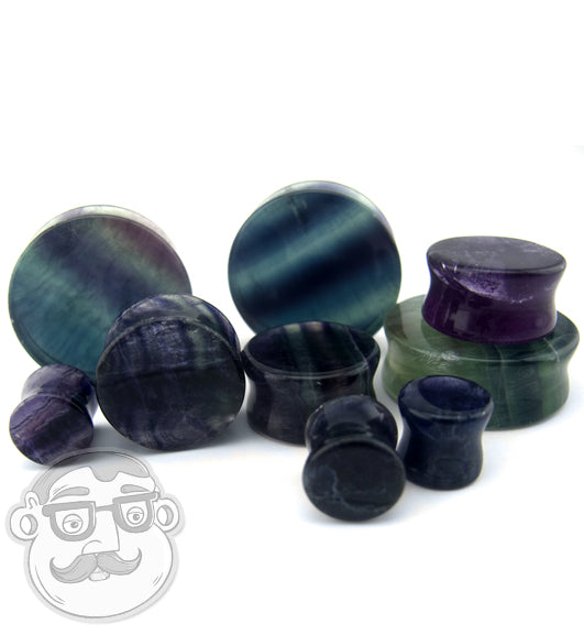 Blue Palm Jewelry Pair Of Rainbow Fluorite Single Flare Stone Ear Plugs Silicone O Ring Expander Gauges 0ga 1 Inch E618