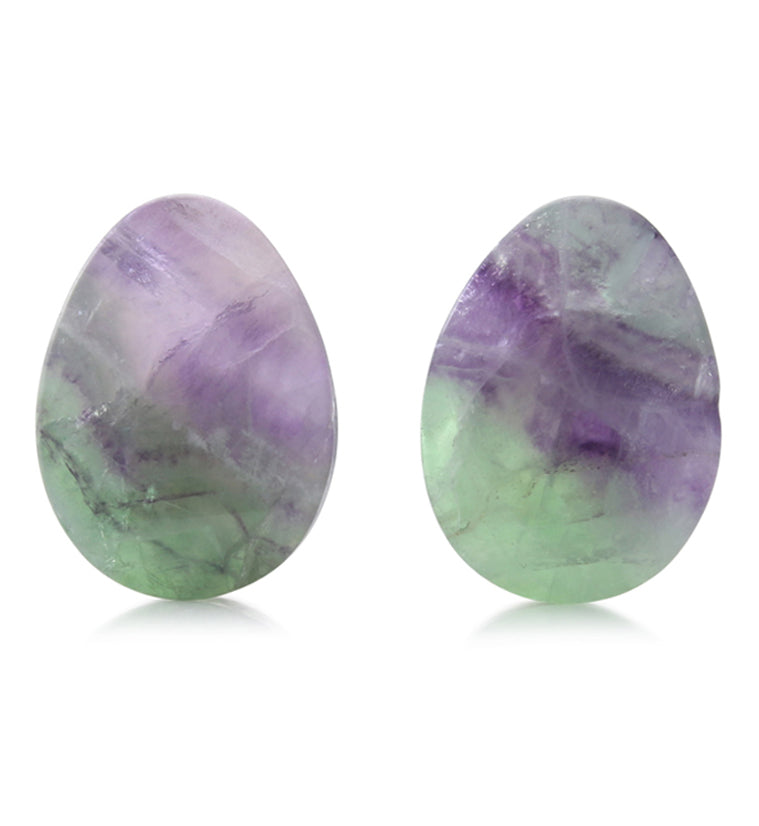 Rainbow Fluorite Teardrop Stone Plugs 7/8" (22mm) - Version 1 (Slight Dent)