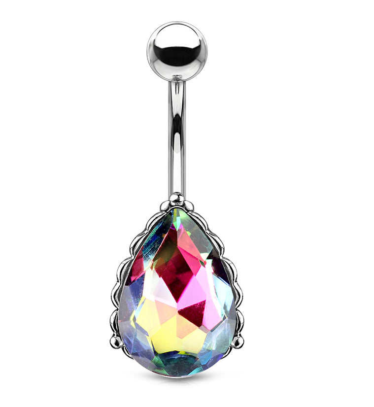 Rainbow Gem Drop Belly Button Ring