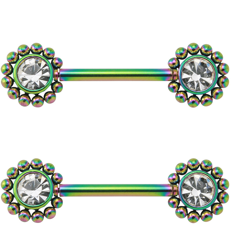 14G Rainbow PVD Gem Verge Threadless Nipple Ring Barbells