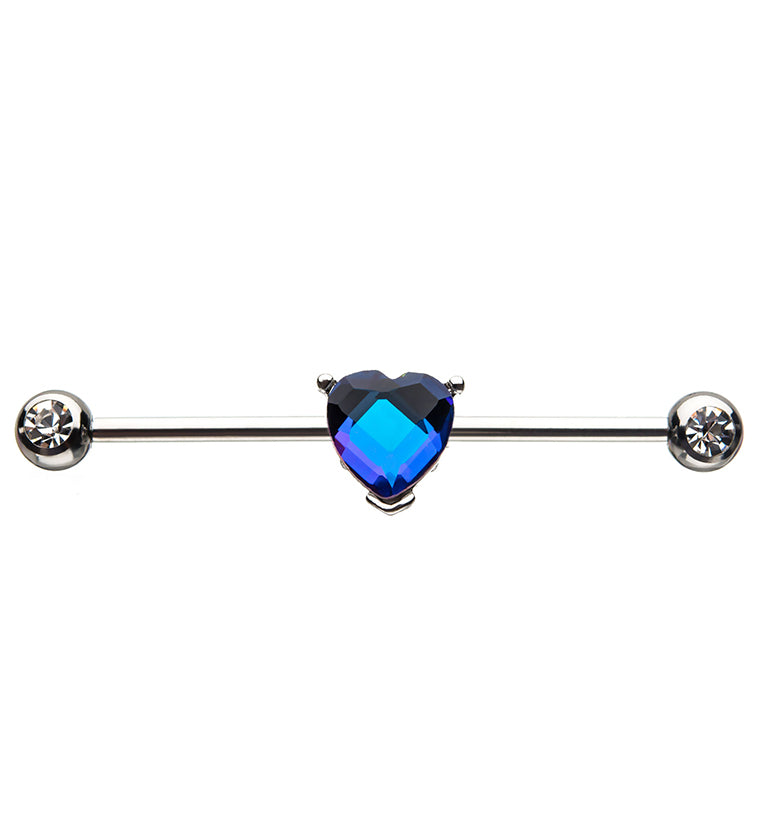 Faceted Rainbow Heart Industrial Barbell